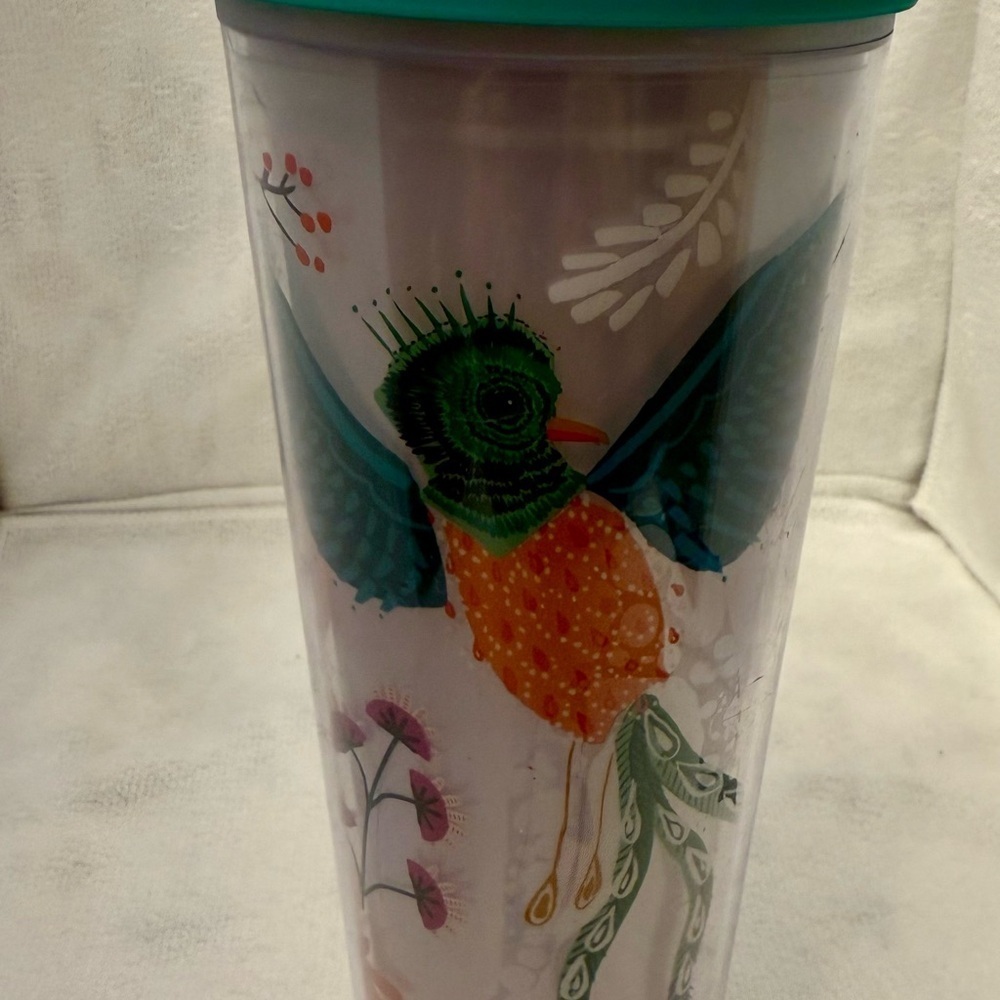 STARBUCKS Quetzal Bird Cold
Cup Tumbler 24oz Venti Blue Pink
Flowers Straw Lid